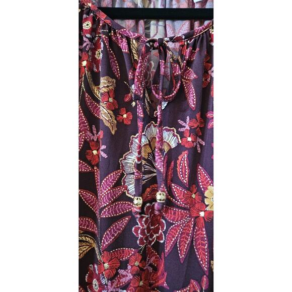 Susan Graver Top Womens 3X Purple Floral Long Sleeve Ruffle Keyhole Tie Neck - Picture 6 of 12